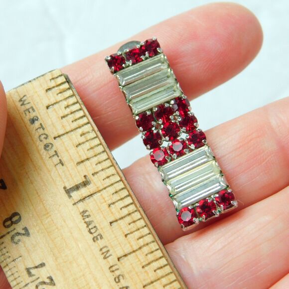Vintage Clear & Red Rhinestone Clip-On Earrings, Lot of 2 Austria (Red) Dressy - Picture 12 of 16